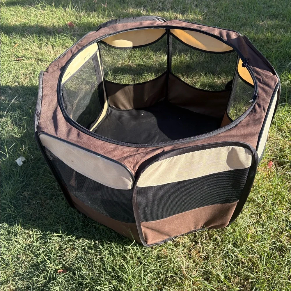 Portable Brown and Black Pet Playpen by
